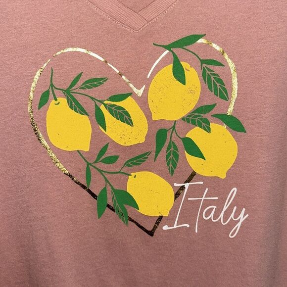 MEDITERRANEAN XL PINK YELLOW GREEN GOLD LEMON LOVE ITALY V-Neck Short Sleeve T - Picture 7 of 8